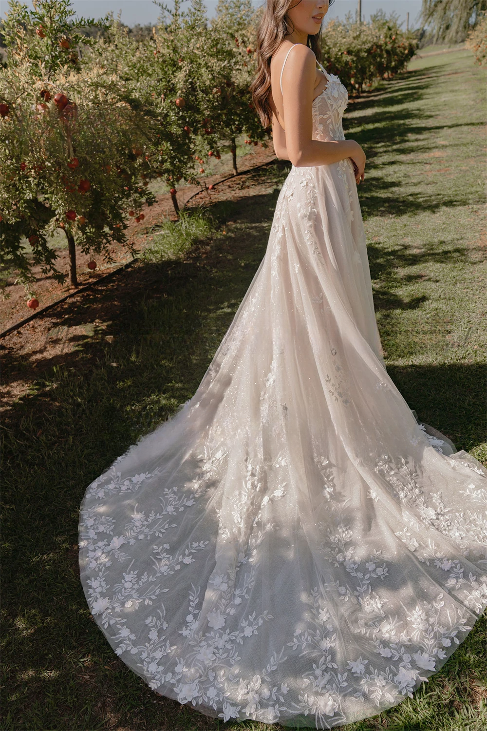 DOUGAL Pastrol Wedding Dresses For Bride A-e Sweetheart Spaghetti Straps Appliques Tulle Abito Da Sposa Personalised