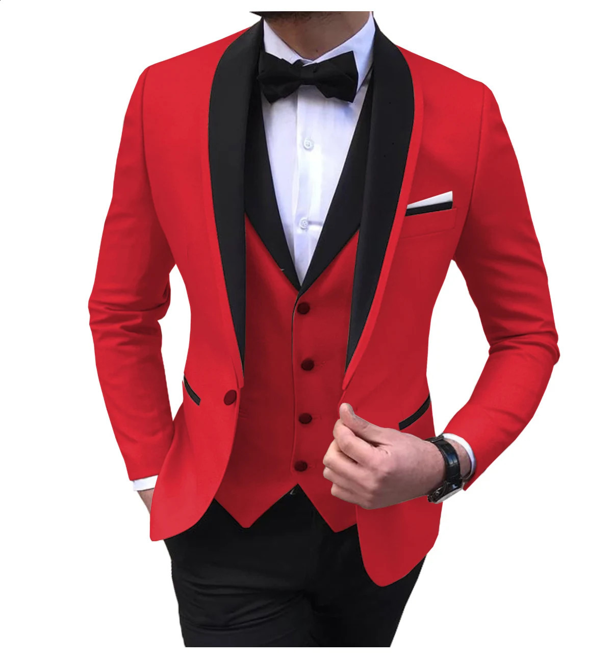 Blue Slit Mens Suits 3 Piece Black Shawl Lapel Casual Tuxedos for Wedding Groomsmen Men blazervestpants 240807