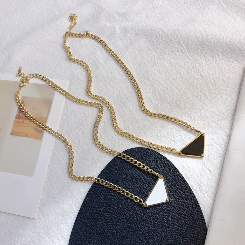Classic Triangle Pendant Necklaces Black White Style Charm Women Spring Girl Love Birthday Gift Necklace Stainless Steel Long Chain
