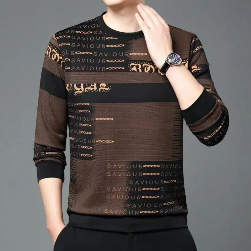 Fashion Men Vintage Cotton T-shirt Spring Autumn Male Clothes Print Letter Loose Casual Round Neck Long Sleeve Pullover Top 240724