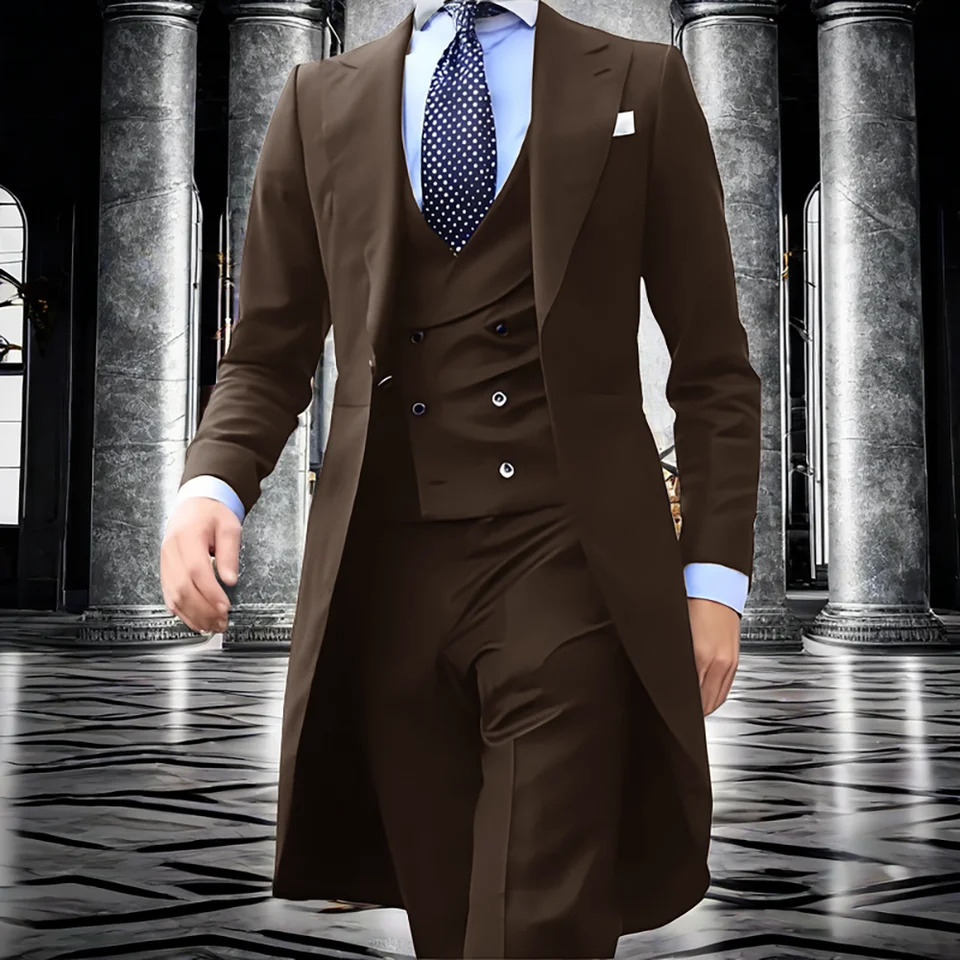 Black Mens Tuxedo 3 Piece Suit Business Formal for Men Long Jacket Office Workwear Custom Size Male Blazer 240724