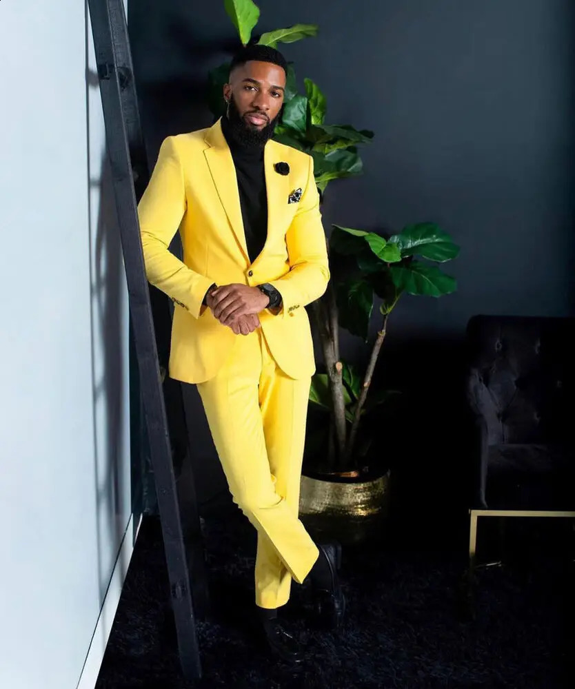 Mens Yellow Suits Slim Fit Single Breasted Wedding Formal Party Wear 2 Pieces Trajes De Boda Para Hombre Completos 240807