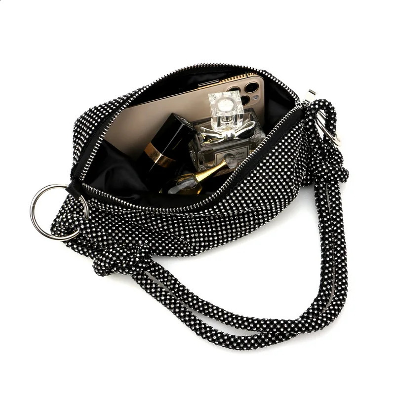 Handle Shining Crystal Rhinestones Evening clutch Bag Purses and handbag silver Shoulder Bag Purse bag 240725