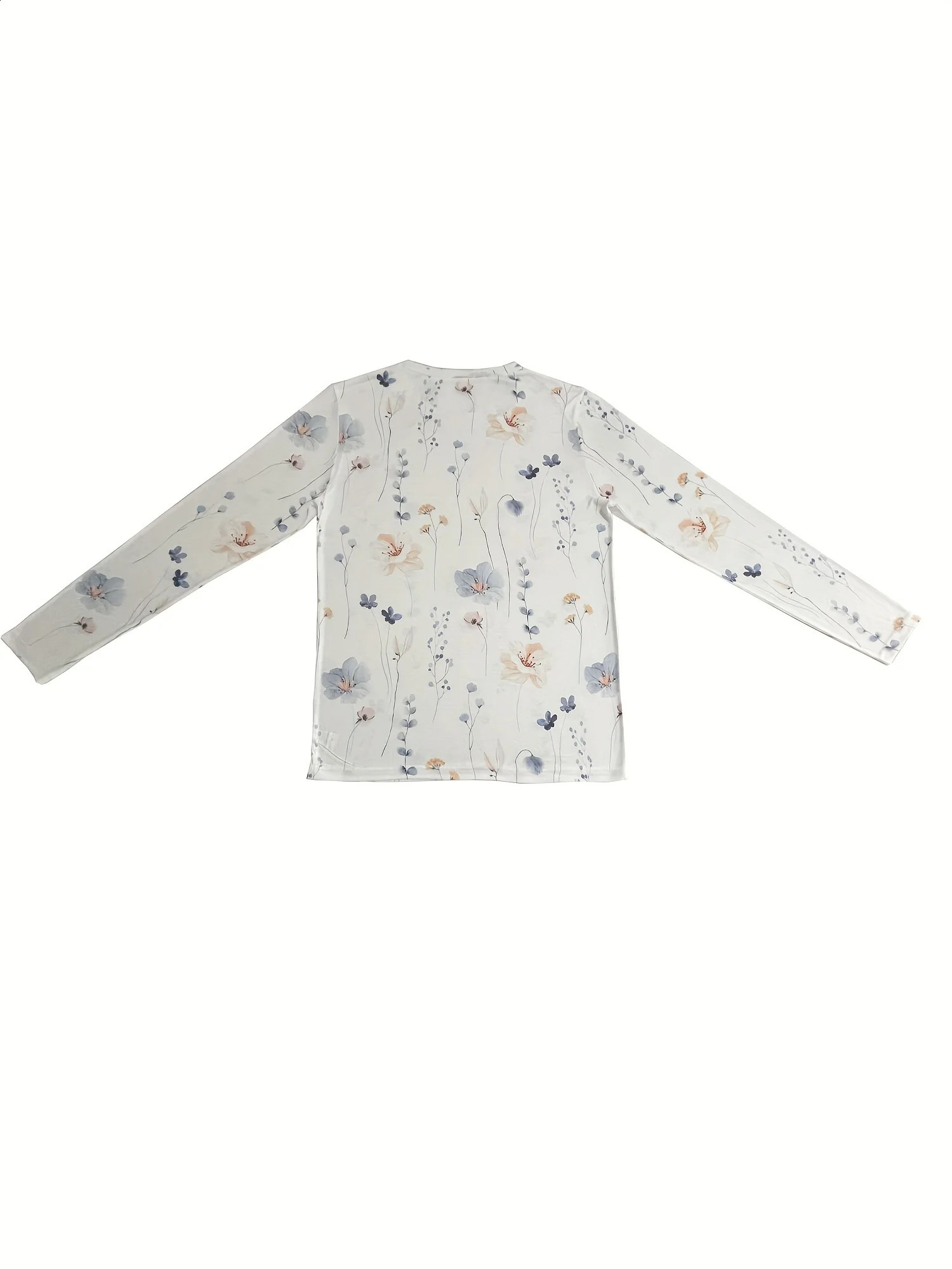 Floral Print Crew Neck T-Shirt Casual Long Sleeve Top For Spring Fall Womens Clothing 240806