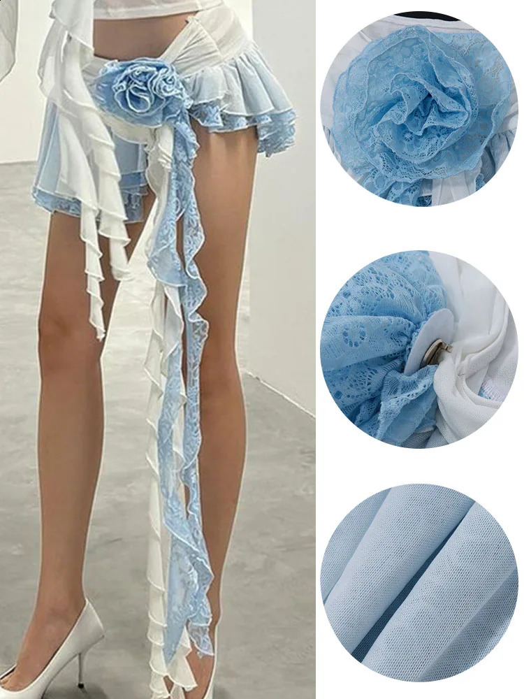 TARUXY Flower Lace Mini Skirts Ladies Asymmetrical Ruffle Slim Female Drape Skirt Womens High Street Y2k Sexy Mini Skirts Women 240725