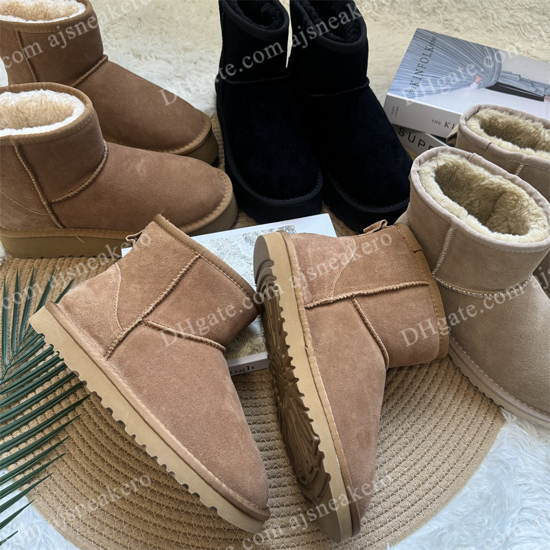 designer boots classic women boot winter Cowskin snow boot Chestnut mustard seeds ankle mens fuzzy slippers