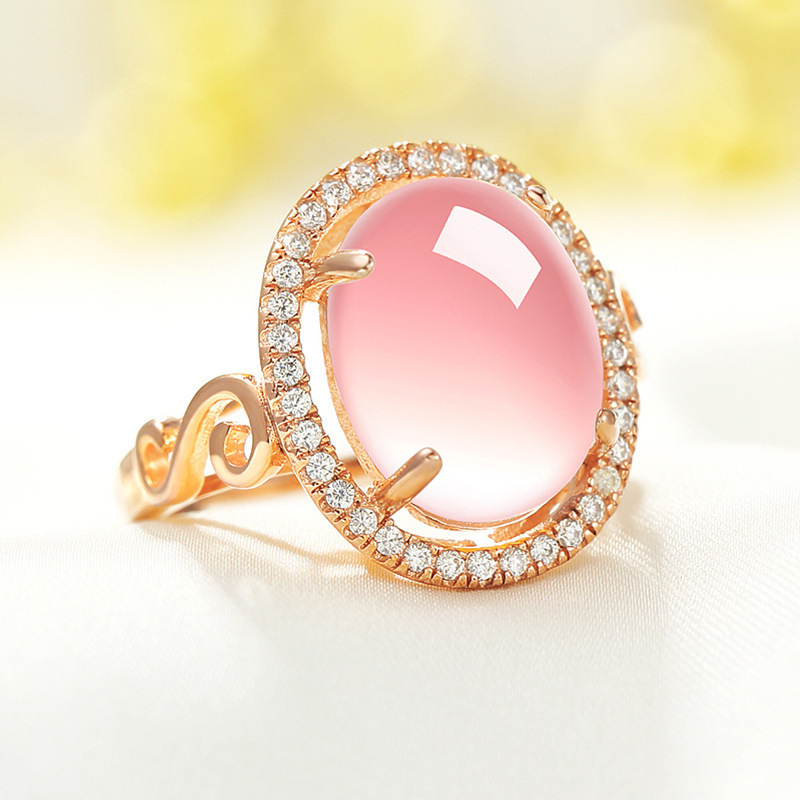 Designer Rings Retro Pink White Oval Crystal Diamond Gold Plated Zircon Ring Quality Copper Women Exquisite Jewelry