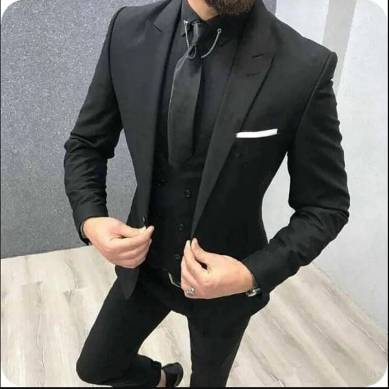 Classic Wedding Suits for Men Peaked Lapel Custom Made Groom Tuxedo Slim Fit Male Suit Jacket Pants Vest 240724