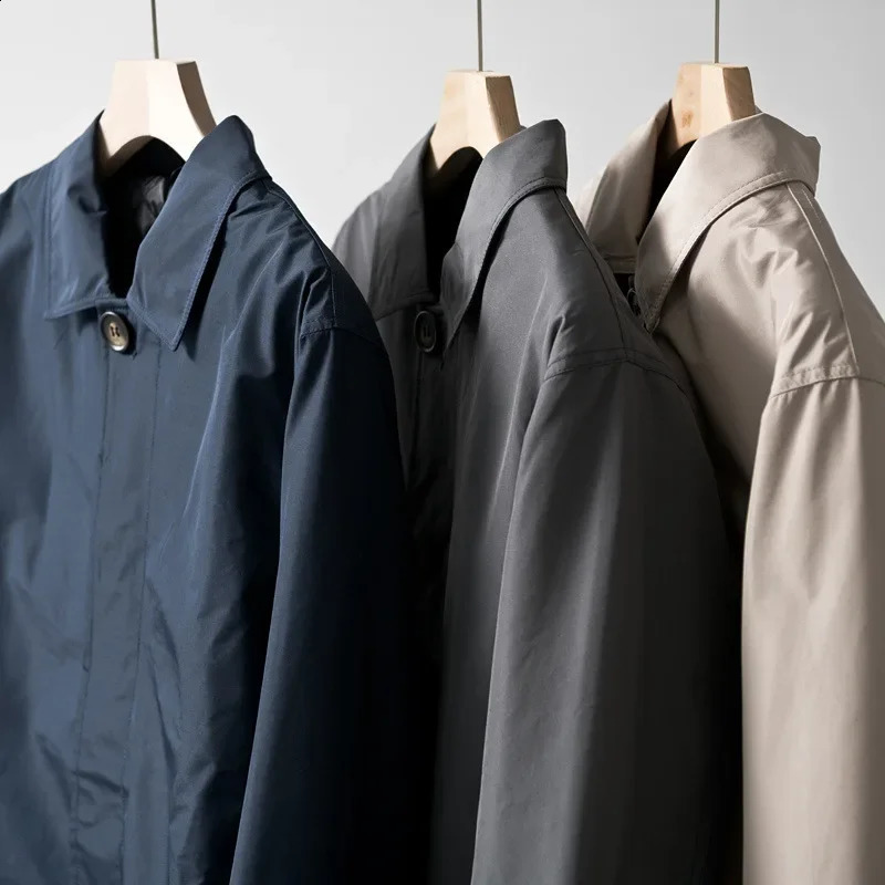 Mens Windproof Mid Length Warm Trench Coat Japanese Style Simple Casual Waterproof Overcoat Male Fashion Laple Business Jackets 240725
