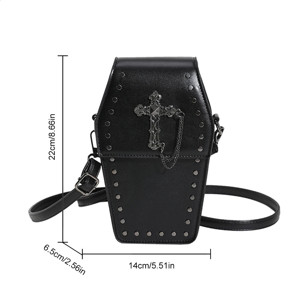 Womens Coffin Backpack Wallet Zipper Gothic Cross Bag with Adjustable Y2K Phone PU Leather Halloween 240827