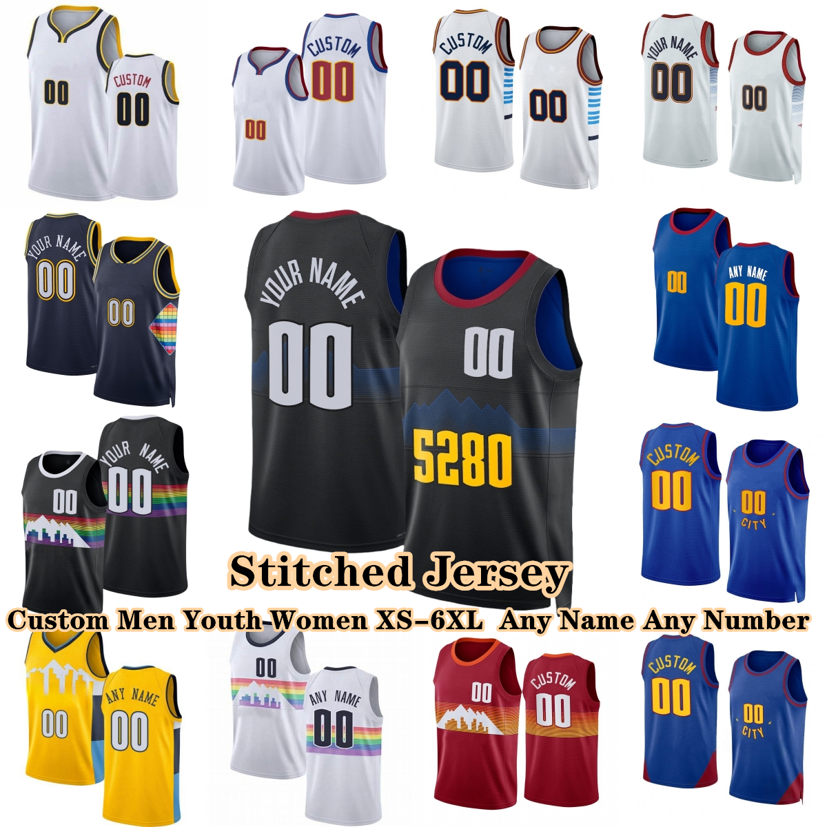 Nikola Jamal Murray Jokic Custom Basketball Jerseys Michael Porter Jr. Denvers Carmelo Anthony Nugget Aaron Gordon Bones Hyland Jeff Green Ish Smith 23-24 City