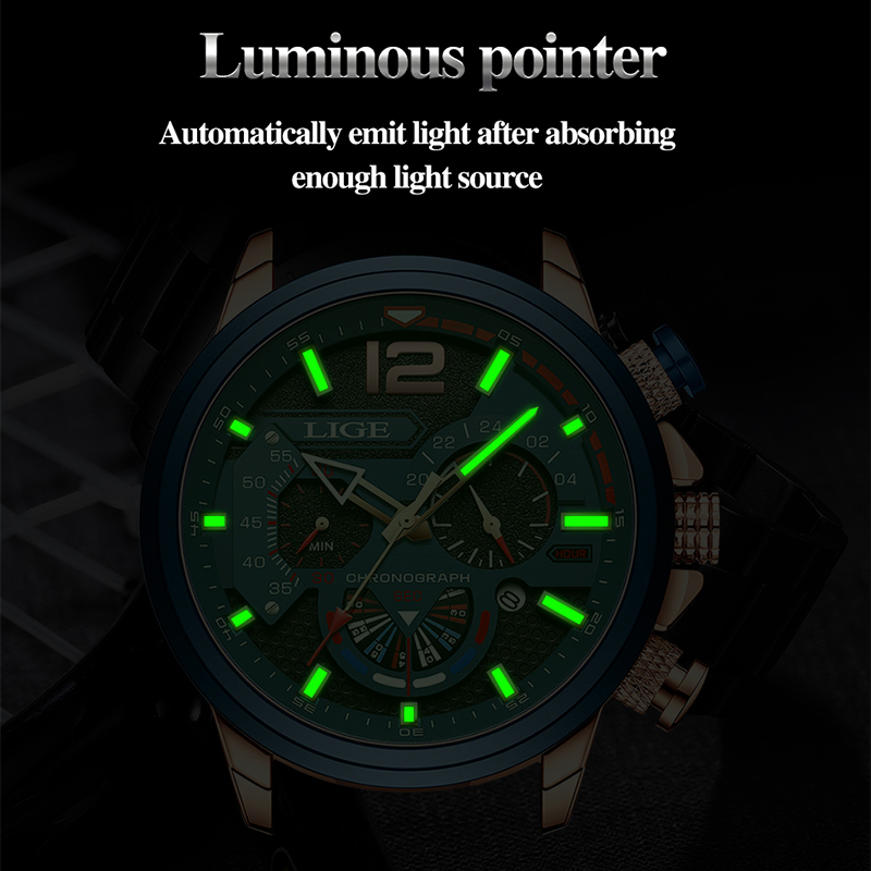 LIGE Fashion Watch Man Luxury Chronograph Sport Mens Watches Quartz Wristwatches Leather Male Waterproof Clock Relogio Masculino