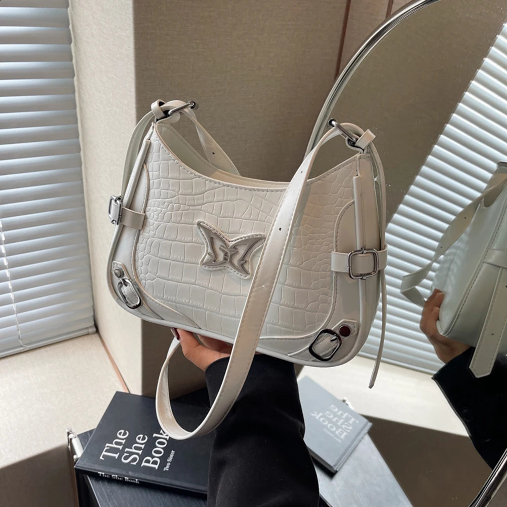 Y2K Shoulder Bag for Women Butterfly Crossbody PU Leather Solid Crescent Adjustable Strap Travel Party Work 240724