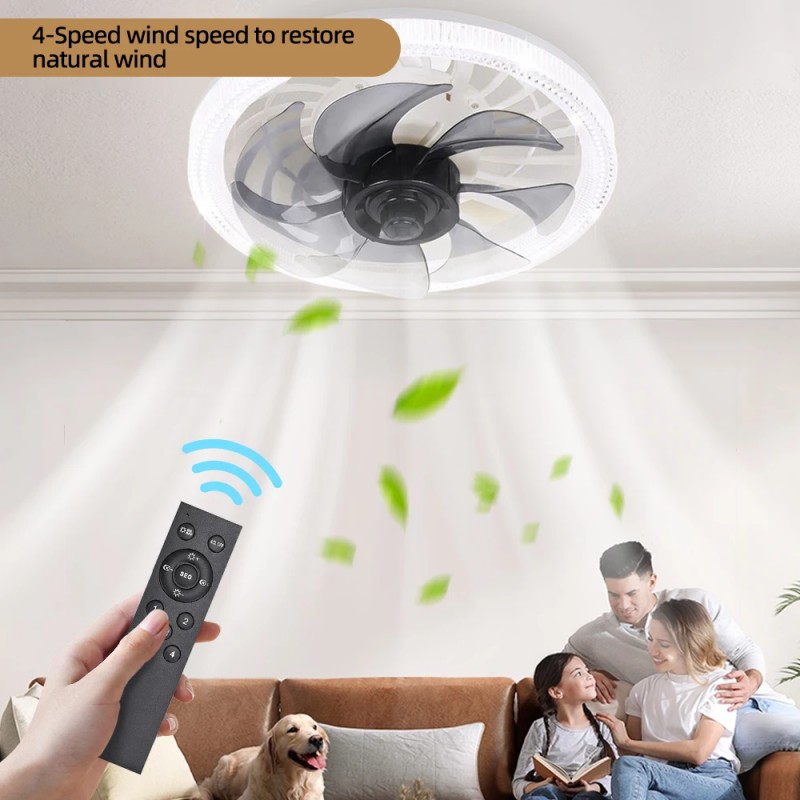 New Modern Ceiling Fan Light LED Intelligent Remote Control Dimmable Bedroom Restaurant Living Room E27 Base Ceiling Fan