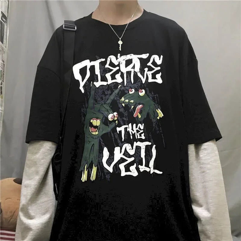 Mens t-shirts Anime Cross of Thorns T shirts Y2k Mens clothing Autumn Long-sleeved tee Men Harajuku Oversized graphic T Shirts 240812