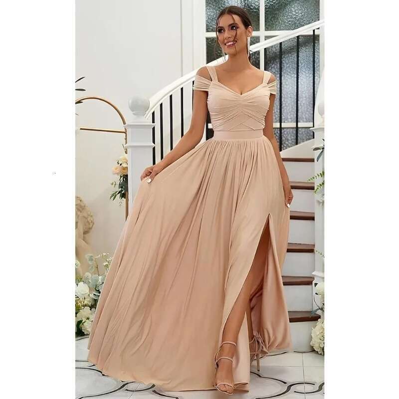 Fashion Off The Shoulder Bridesmaid Dresses Robes A e Chiffon Pleated Formal Party Gown