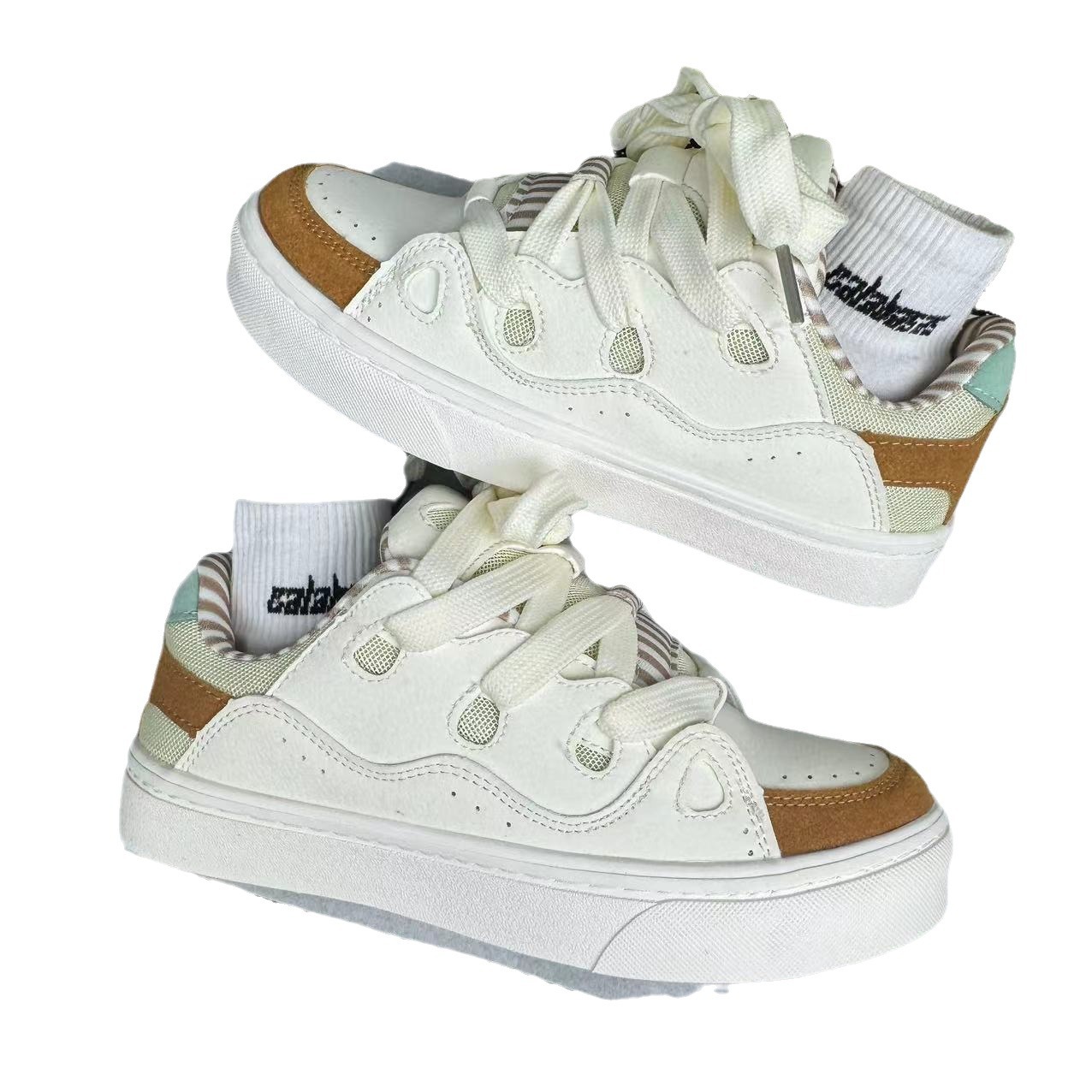 Men's and women's beige brown contrasting splicing breathable casual shoes
