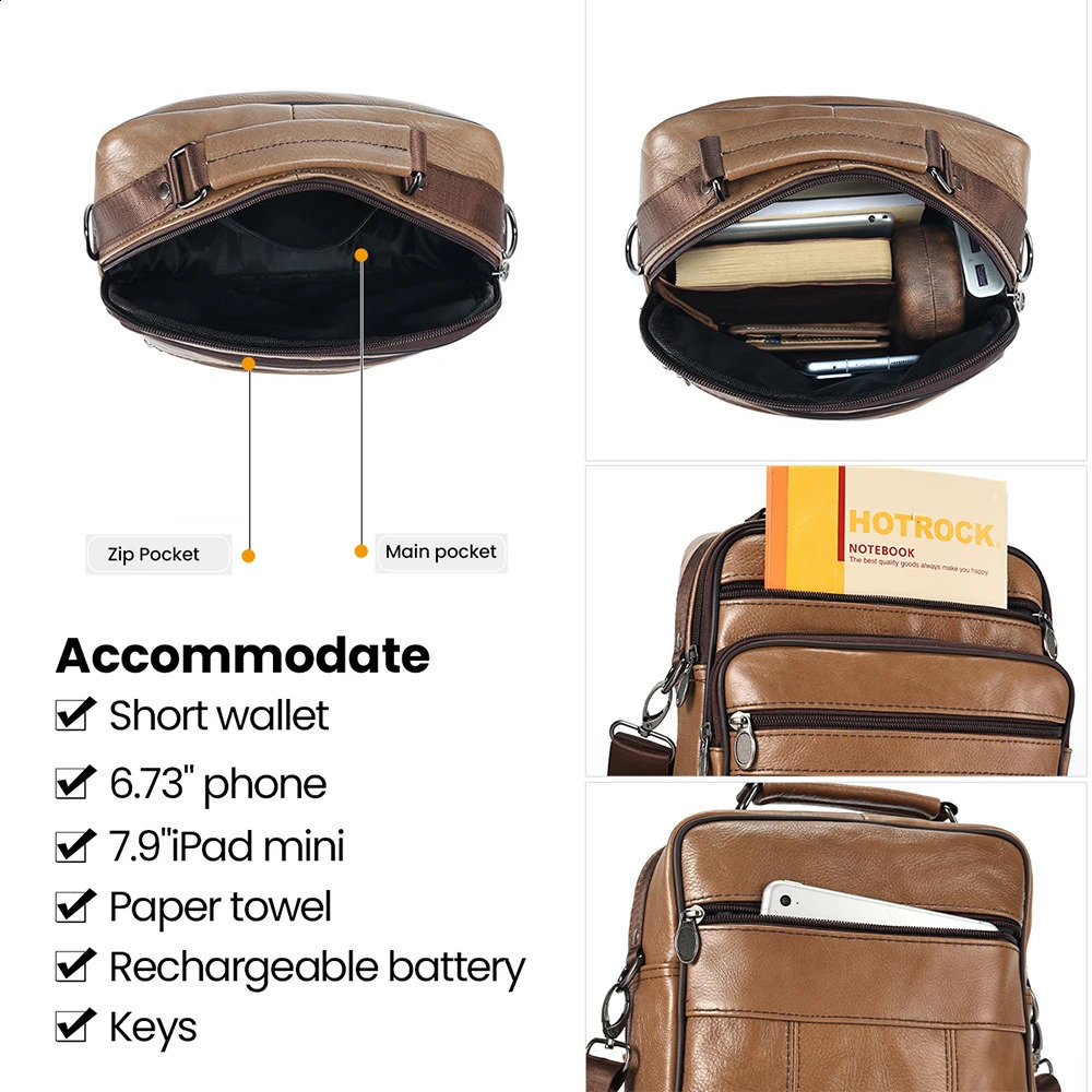 JOYIR Genuine Cowhide Leather Men Travel Sling Bag Casual Shoulder Crossbody Bags for Male Messenger Satchel 240723