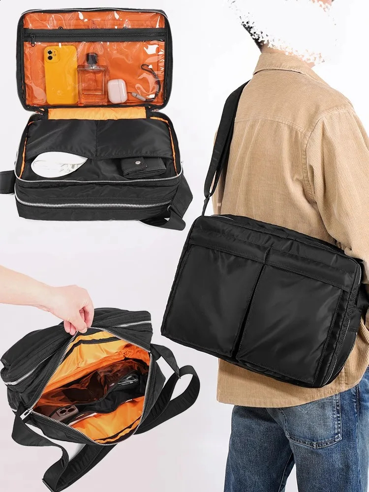 2024SS Japanese Style Classic Men Crossbody Bag Oversized Fanny Pack Waterproof Nylon Cloth Men Single Shoulder Bag Sling Bags 240808
