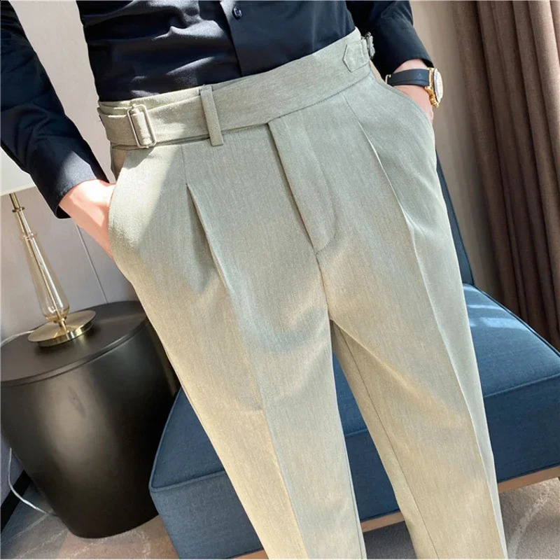 British style belt n mens banquet wedding dress Trouser top Naples ultra-thin business casual long skirt high waisted pants 240828