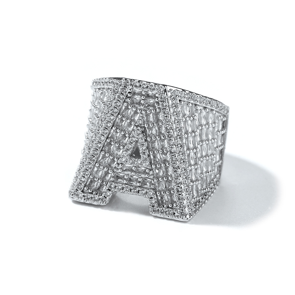 Hip Hop Custom A-Z Lettes Ring 18K Real Gold Plated TopBling 5A T Zircon Jewelry