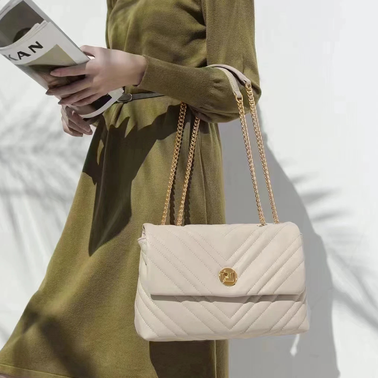 MIYA GARDEN Shoulder Fashion Stripe Chain Light Exquisite Lock Ladies Crossbody Leather Womens Bag 240725 8a5a - view 3