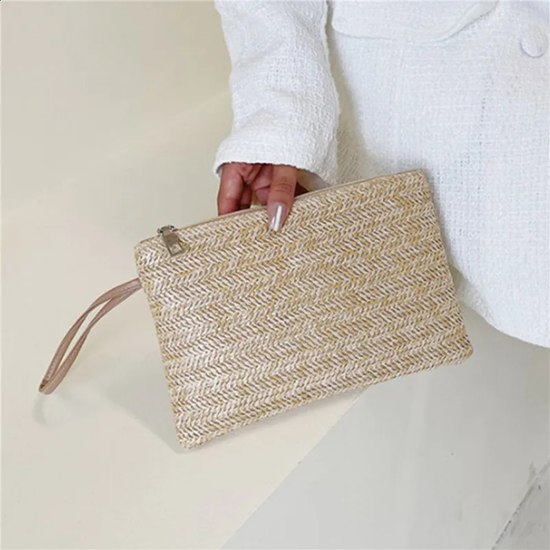 Weaving Bag Fashion Ladies Wristlet Women Daily Money Phone Clutch Solid Straw Woven Coin Purse Beach Wallet Card Holder 240724 1053 4