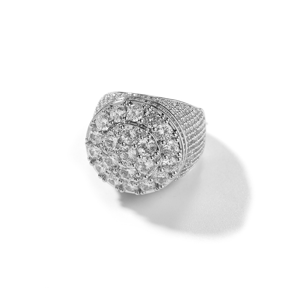 Hip Hop 5A Zircon Round Flower Rings 18K Real Gold Plated TopBling Mens Jewelry