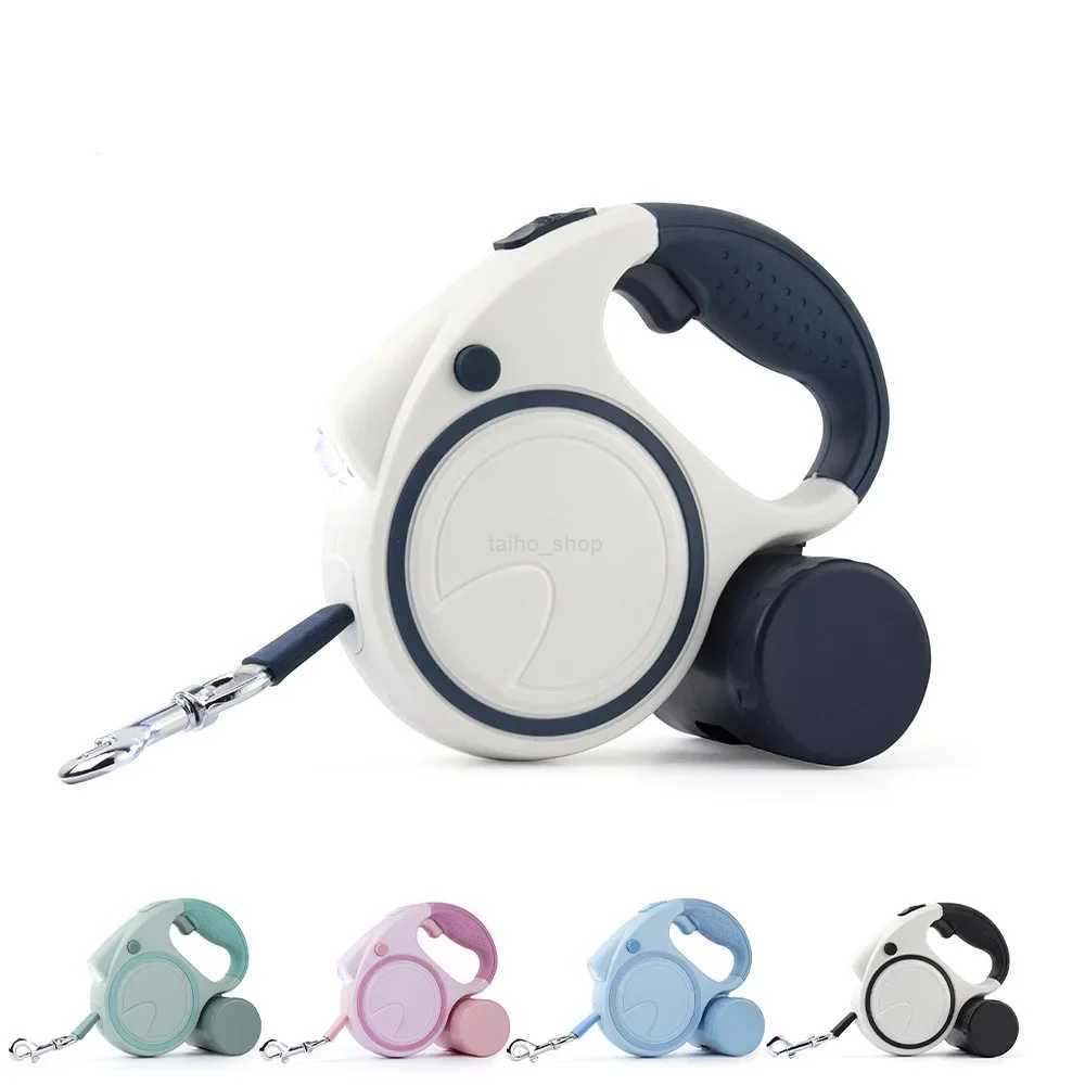 Dog Leash with Led Lights and Garbage Bag Retractable Nylon 5M Traction Rope Belt Durable Walk Run Automatic Extension Dog LeadL240725