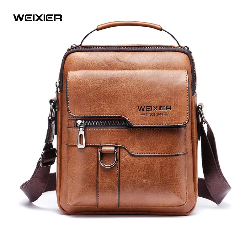 WEIXIER Men Crossbody Bag Shoulder Bags Vintage Handbags Large Capacity PU Leather For Man Messenger Tote 240723