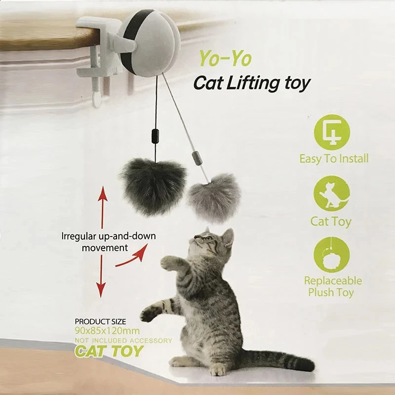 Electronic Motion YoYo Lifting Ball Electric Flutter Cat Teaser Rotating Interactive Puzzle Pet Toy 240724