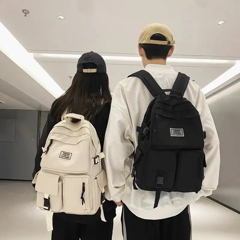 Multi pocket mens and womens nylon large capacity casual simple backpack insert button computer 240807