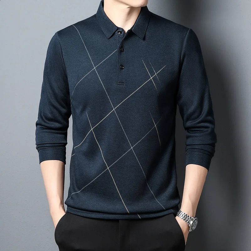 Business Office Casual Striped Solid Color Shirt Male Clothes Spring Autumn Loose All-match Mens Long Sleeve Polo-Neck Shirts 240820