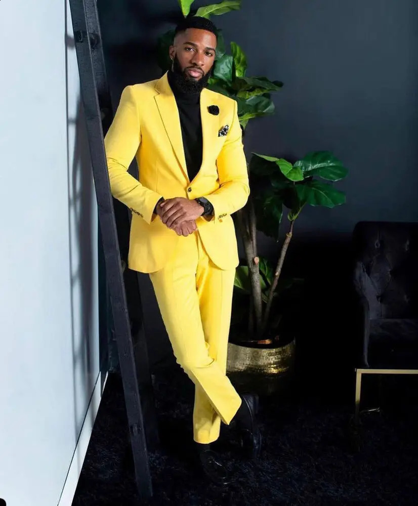 Mens Yellow Suits Slim Fit Single Breasted Wedding Formal Party Wear 2 Pieces Trajes De Boda Para Hombre Completos 240807