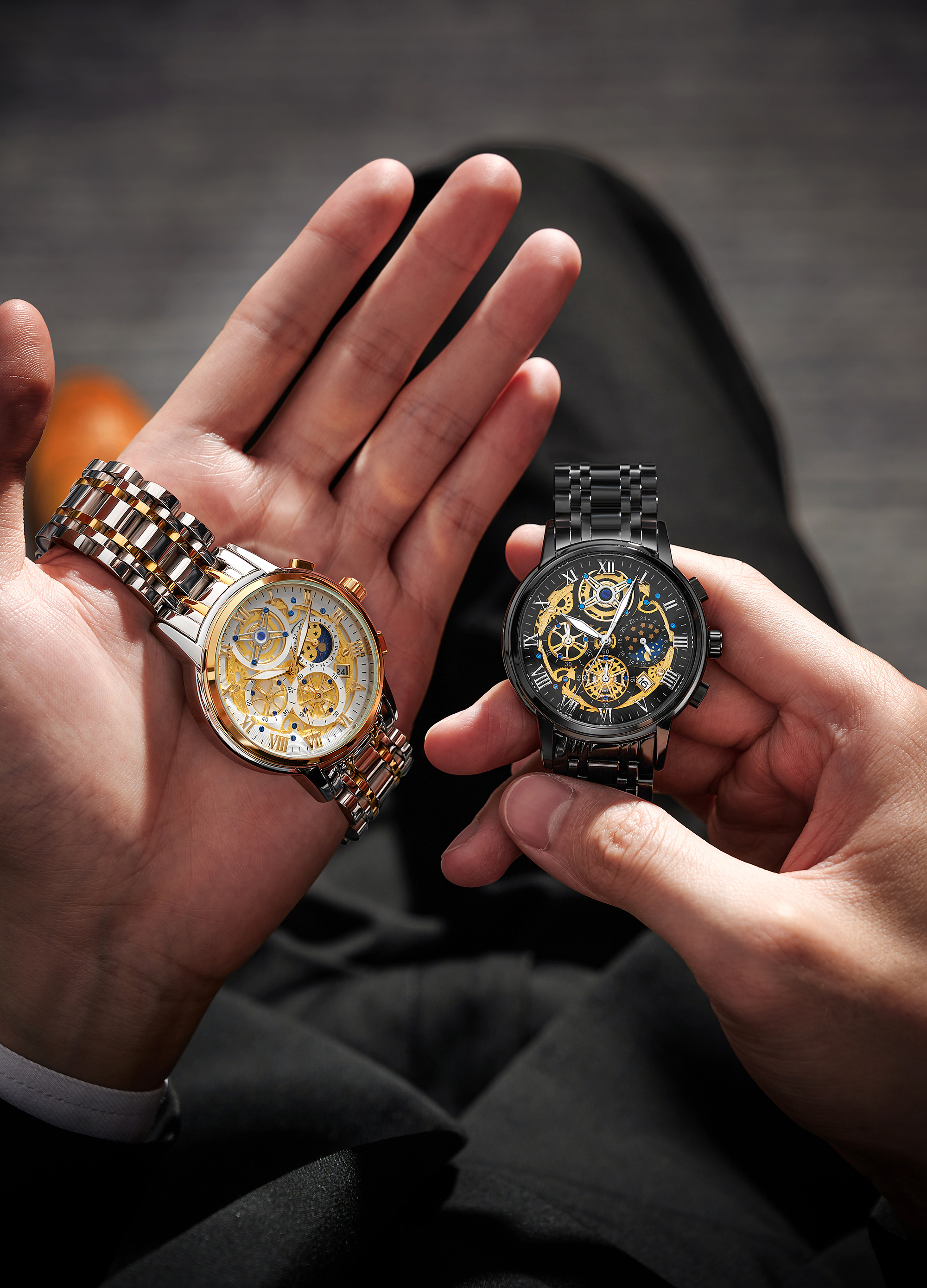 LIGE Men's Quartz Watch Multi-function Chronograph 24-hour Moon Phase Men's Business Waterproof watch stainless steel strap