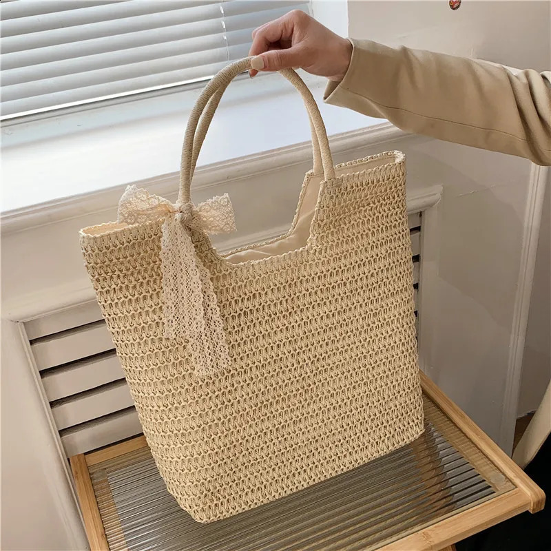 Fashion Large Capacity Shoulder Shopper Women Straw Woven Beach Bag Basket Handbag Bohemia Rattan Knitted Top Handle Bags 240723