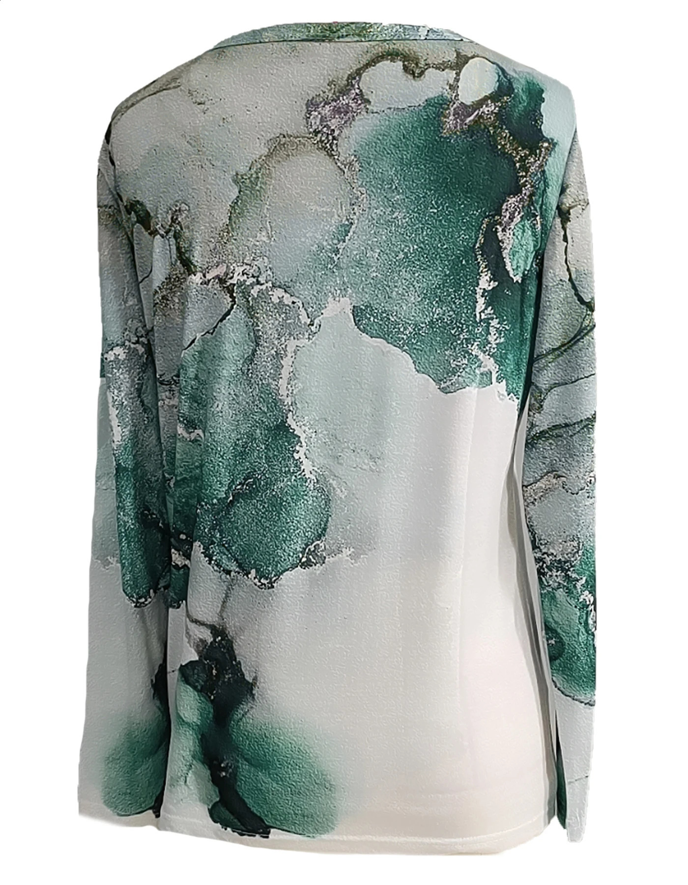 Womens fashionable printed casual long sleeved T-shirt round neck womens floral top basic spring and summer T-shirt 240826