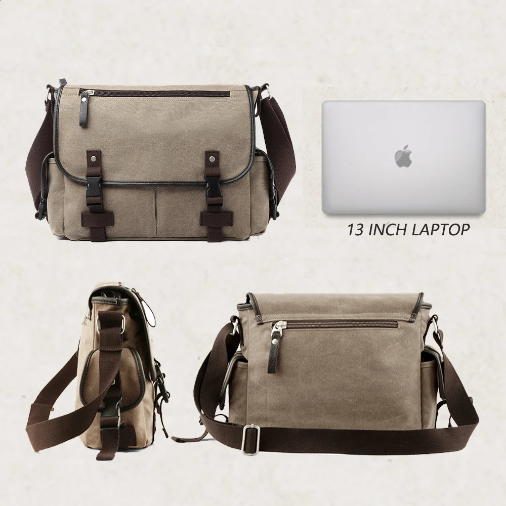 Canvas Men Messenger Bag Vintage Business Handbag for Casual Fit 13 inch Laptop Large Capacity Durable Briefcase 240723