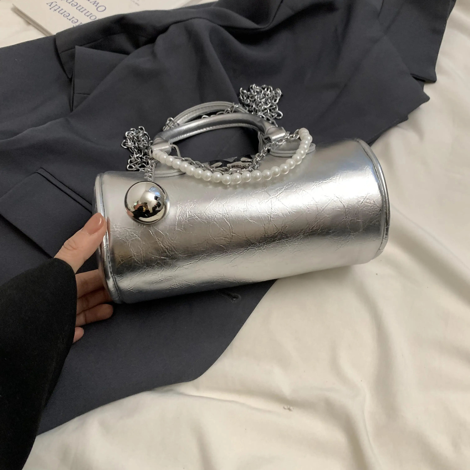 Sliver Handbags Small Women Fashion Packages Beading And Bow Female Bags Lady Gold Shiny Purses Cute Sweet Casual Tote 240724 0458 4