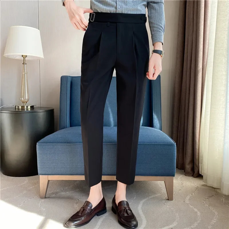 British style belt n mens banquet wedding dress Trouser top Naples ultra-thin business casual long skirt high waisted pants 240828