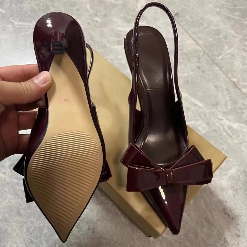 TRAF Red Women's Bow Stiletto Heel Sgback Pumps, Genuine Leather Pointed Toe High Heels Summer 2024 4 s