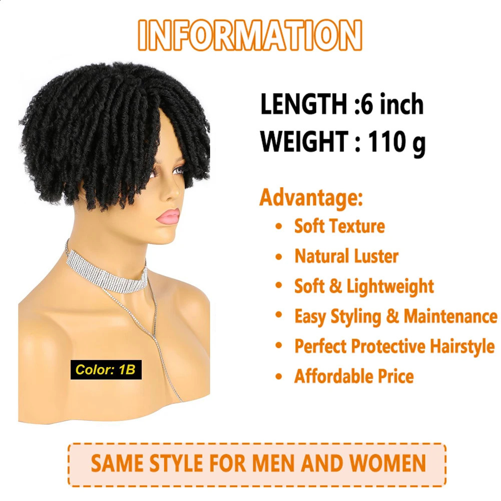 Belle Show Synthetic Dreadlock Hair Topper Clip in Braided Half Wigs Locs Braided Wig Soft Short Wig Dreads for Men Women 240723