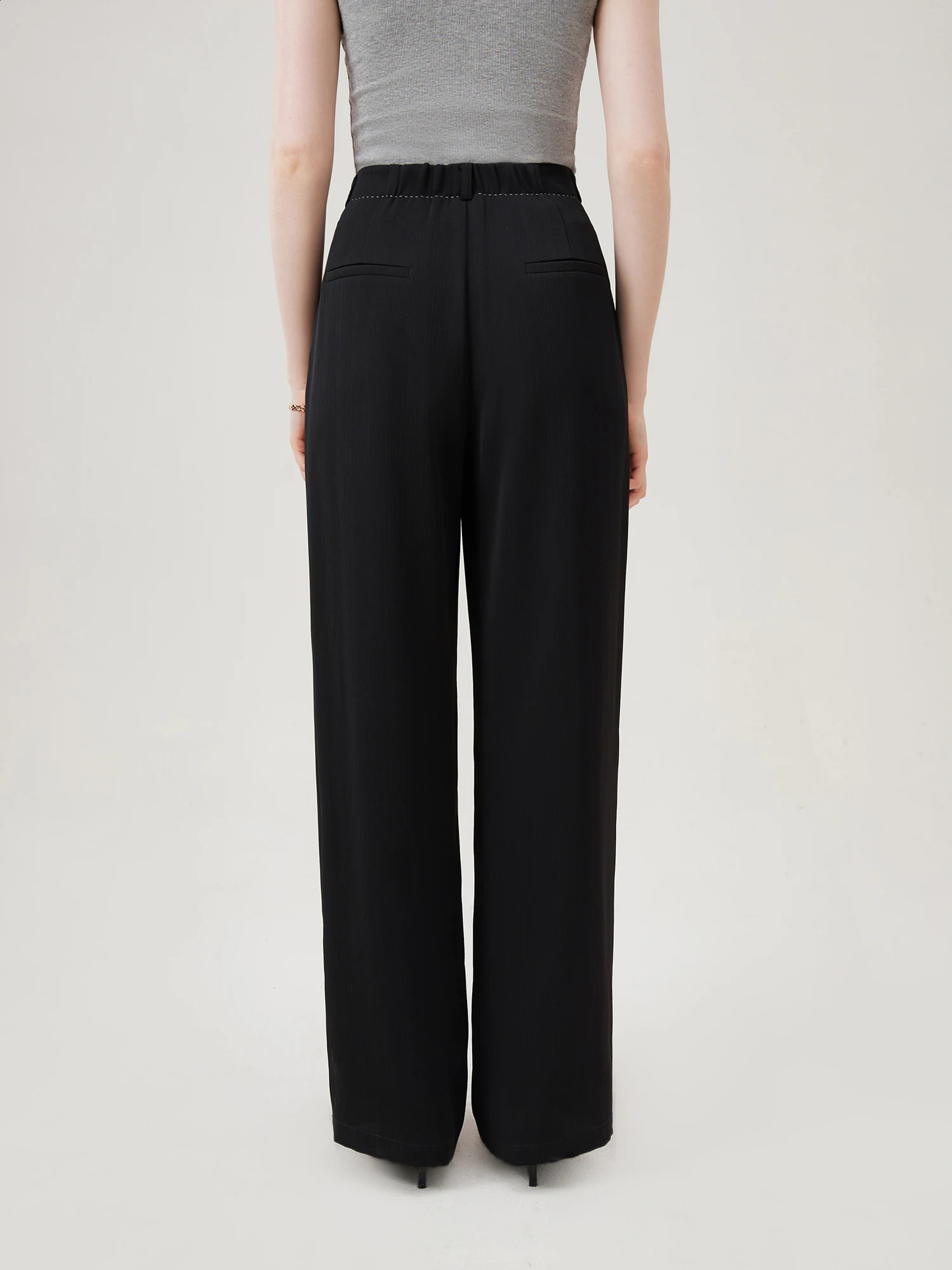 FSLE Women Black Long Trousers Waist Button Decoration Office Lady Summer Straight Suit Pants Pleated Pant 24FS18059 240723