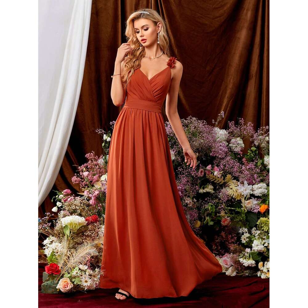 Clover Bridal Ruched ral Straps Chiffon Plicated Detail Tie Back Bridesmaid Dresses Green Long robes