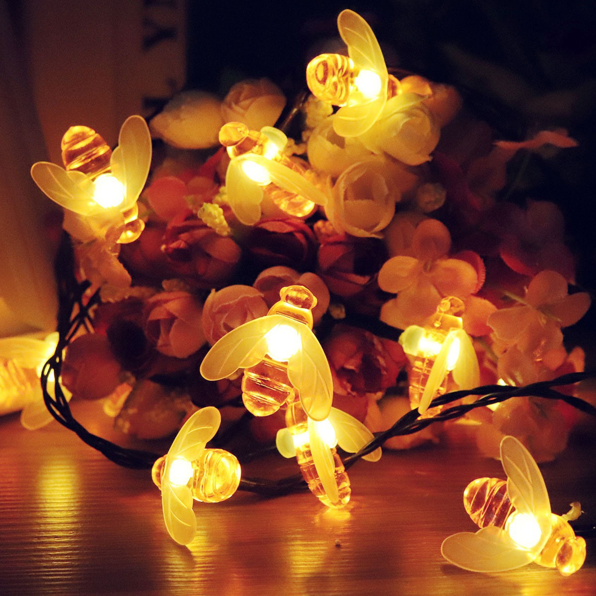 led solar bee light string patio outdoor waterproof decoration ambient light flashing lights string lights