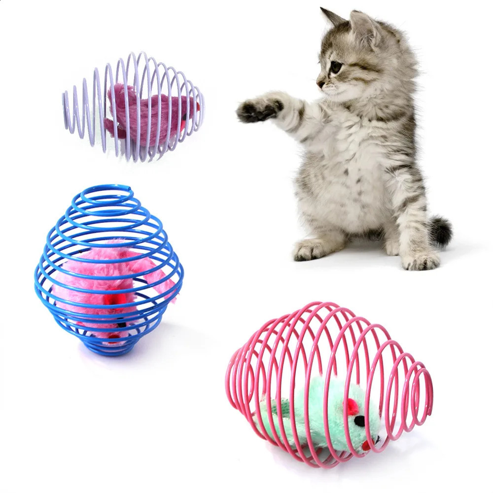 2026 New Toy Funny Stretchable Kitten Springs Toys Interactive Caged Rats Rolling Balls Random Color Cat Accessories Pet 240724 Free Shipping