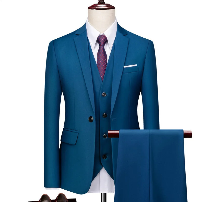 Wedding Suits For Men Elegant Blazers Set 3 Pieces Luxury Business Formal Vest Pants Full Coats Jackets 240724