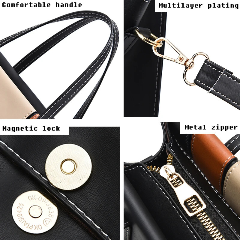 Female splicing work handbag with adjustable shoulder straps top large capacity bag fashionable cross gift 240817