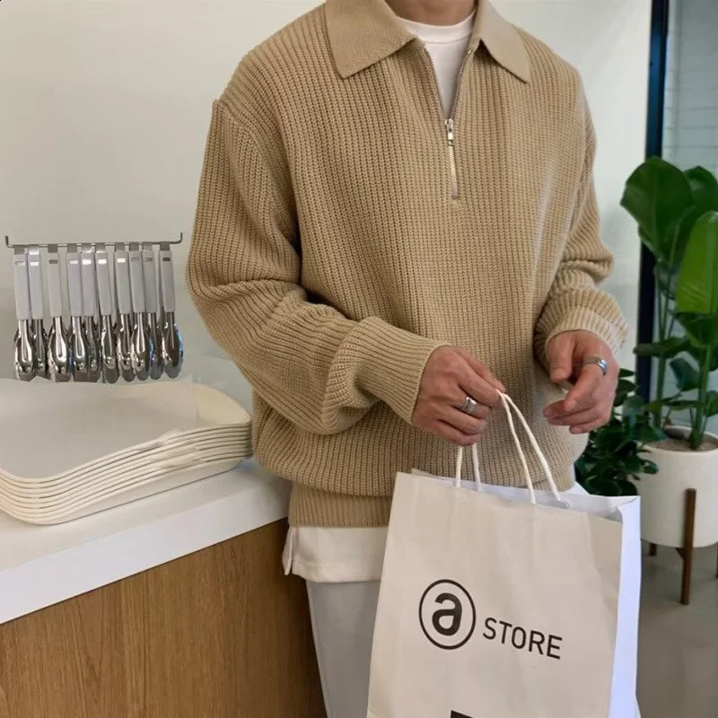 Men Korean Fashion Knitwear Harajuku Knit Sweater Casual Pullovers Jumpers Warm Sweatshirts Vintage Sweaters Man Winter Clothing 240715