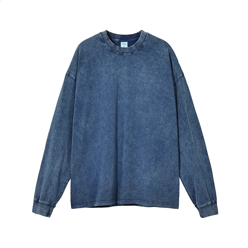 Autumn Vintage Long-Sleeved T-Shirt Men Washed Cotton Tees Fashion Harajuku Streetwear Blouse Clothing Tops Male Plus Size 5XL 240812